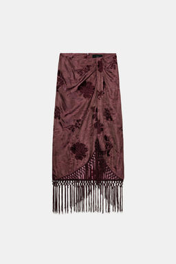EMBROIDERED FRINGED SARONG SKIRT - Zara фото 4