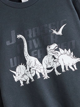 Bisiklet Yaka Bask?l? Erkek ?ocuk Sweatshirt