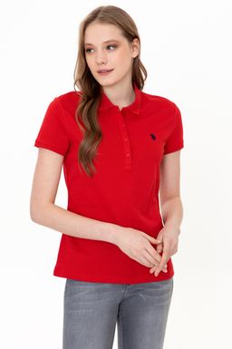 Женская базовая красная футболка с воротником поло Basic