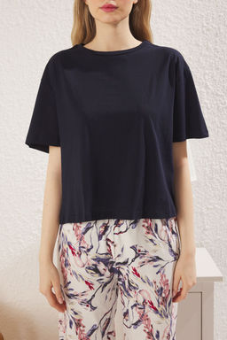 Trendyolmilla Lacivert Cicekli Kapri Orme Pijama Tak?m? THMSS24PT00216  фото 3