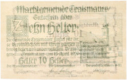 Банкнота 10 геллеров 1920 года Австрия  город Трайсмауэр (Нотгельд)