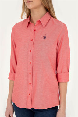 Женская красная базовая рубашка с длинным рукавом - U.s. polo assn фото 6
