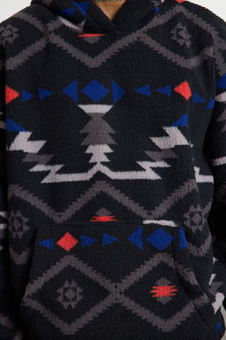 TRENDYOL MAN Siyah Un?sex Oversize/Genis Kesim Desenli Serpa Polar/Pelus Kapusonlu Sweatshirt TMNAW25SW00147 - Trendyolmilla фото 4