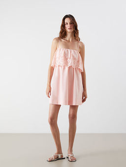 Kare Yaka F?rf?rl? Poplin Mini Elbise