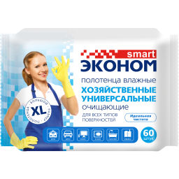 Цена за 3 шт. Полотенца влажные Smart Эконом smart хозяйственные очищающие универсальные 60 шт