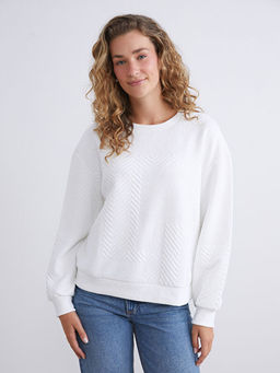 Bisiklet Yaka Kendinden Desenli Kad?n Sweatshirt