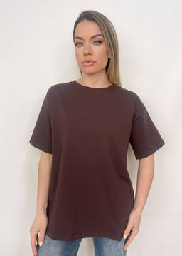 K12575 Футболка OVER SIZE (плотный хлопок) КОРИЧНЕВЫЙ