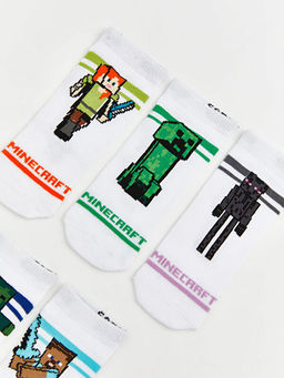 Minecraft Bask?l? Erkek ?ocuk Patik ?orap 5li