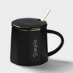 Кружка с ложкой Simple, 350 мл, керамика, чёрная