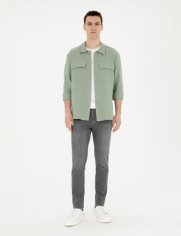 Ye_il Keten Comfort Fit Uzun Kollu G_mlek