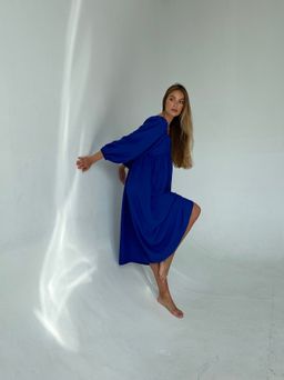 Платье-миди с пышными рукавами в цвете кобальт - Martichelli фото 5