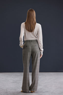 Trendyol Studio Kahverengi Ekoseli/Kareli Genis Paca/Wideleg Dokuma Pantolon TWOAW26PL00129 - Trendyolmilla фото 2