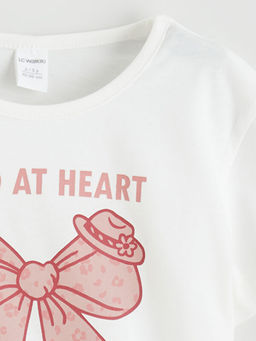 Bisiklet Yaka Fiyonk Bask?l? K?z ?ocuk Ti??rt