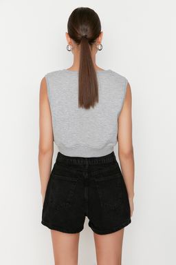 TRENDYOLMILLA Koyu Mavi Onden Dugmeli Yuksek Bel Denim Sort TWOSS22SR00112  фото 5