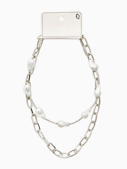 Колье "Жемчуг" борокко, цепь, 2 яруса, цвет белый в серебре