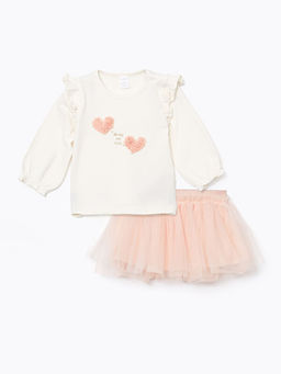 Bisiklet Yaka K?z Bebek Bluz ve T?t? Etek 2li