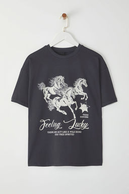 Trendyolmilla Antrasit %100 Pamuk Oversize/Genis Kal?p Bask?l? Orme T-Shirt TWOSS25TS00075  фото 5