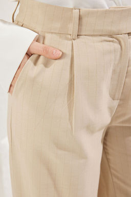 Trendyolmilla Bej Cizgili Wide Leg/Genis Paca Dokuma Pantolon TWOSS25PL00033 фото 5