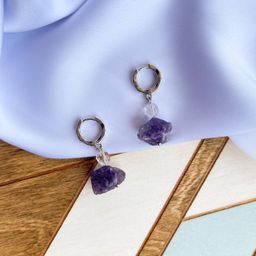 Серьги из необработанного Аметиста и Горного Хрусталя