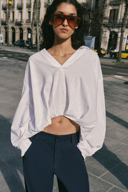 CAMISA CON LINO BAJO ABULLONADO / Blanco - Zara фото 2