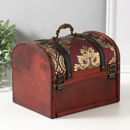 Шкатулка для украшений «Сундук. Китайские огурцы на красном», дерево, 20×15×15.5 см