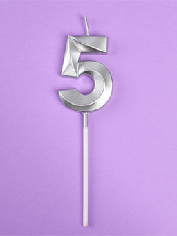 Цена за 2 шт. Свеча в торт на шпажке «Грань», цифра 5, серебро, 5 см
