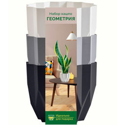 Набор Кашпо "Геометрия" (0,8л.) Цв. Антрацит/Серый жемчуг/Белый (Арт. КШ-4304)