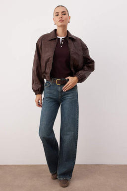 Koyu Mavi Yuksek Bel Wide Leg Palazzo Jeans TWOAW26JE00251