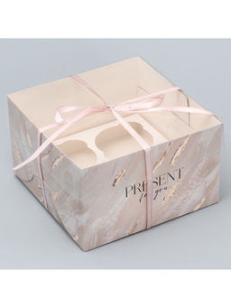 Цена за 4 шт. Коробка для капкейка, кондитерская упаковка, 4 ячейки «Нюд», 16 х 16 х 10 см