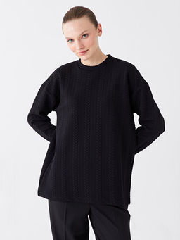 Bisiklet Yaka Kendinden Desenli Uzun Kollu Kad?n Tunik