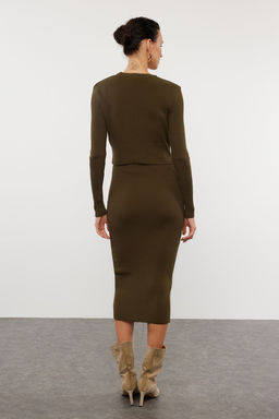 TRENDYOLMILLA Pembe Vucuda Oturan Midi Triko H?rka Elbise Tak?m TWOSS21EL0208 фото 52