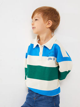 Polo Yaka Uzun Kollu ?izgili Erkek Bebek Sweatshirt