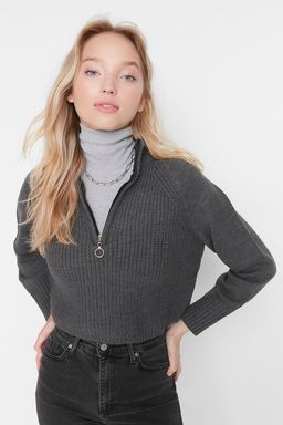 K?rm?z? Crop Fermuarl? Dik Yaka Basic Triko Kazak TWOAW22KZ1632 - Trendyolmilla фото 33