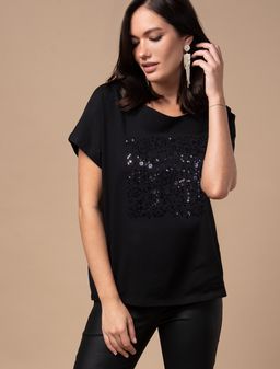 VILATTE / Футболка с цельнокроеным рукавом и вышивкой пайетками