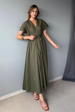 Haki Belden Baglama Detayl? Midi Poplin Dokuma Elbise TWOSS25EL00925 - Trendyolmilla фото 2