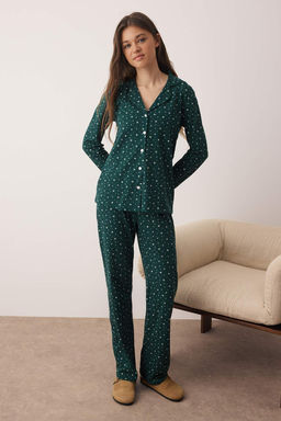 Trendyolmilla Lacivert %100 Pamuklu Galaksi Desenli Orme Pijama Tak?m? THMAW25PT00097