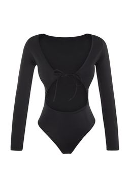 Siyah V Yaka Cut Out/Pencereli Uzun Kollu High Leg Mayo TBESS23MA00018