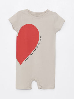 Bisiklet Yaka K?sa Kol Bask?l? Pamuklu K?z Bebek Tulum