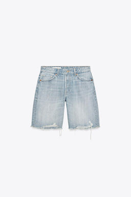 RIPPED MID-WAIST TRF DENIM BERMUDA SHORTS - Zara фото 6