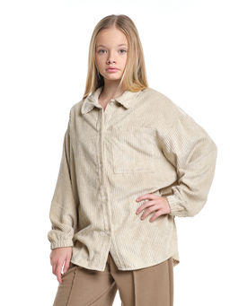 Вельветовая рубашка для девочки 22-7364 бежевый - Mini maxi фото 6