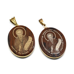 Кулон из обсидиана овал с окантовкой " Св. Григорий " 20*30мм.