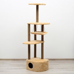Комплекс для кошек с когтеточкой, угловой, с гамаком, 48 х 48 х 171 см, джут, искусственный мех, беж - Пижон фото 2