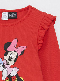 Bisiklet Yaka Uzun Kol Minnie Mouse Bask?l? Pamuklu K?z Bebek Ti??rt 2li - Waikiki фото 3