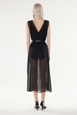 X Yapay Zeka Siyah Ici Tulum Detayl? Suni Deri Kemerli Dokuma Sifon Elbise TPRSS24EL00183 - Trendyolmilla фото 6