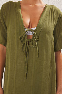 Haki Dokuma Baglama Detayl? Maxi Plaj Elbise TBESS25EL00022