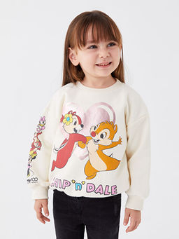 Bisiklet Yaka Chipn Dale Bask?l? Uzun Kollu K?z Bebek Sweatshirt