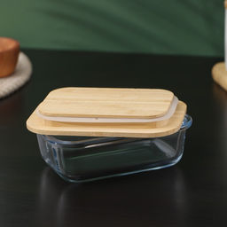 Контейнер для еды BellaTenero Эко, 370 мл, с бамбуковой крышкой, жаропрочное стекло, прозрачный  фото 2