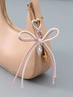 Брелок на карабине "Двойной бант с сердцем" бело-розовый 14х9х1,5 см