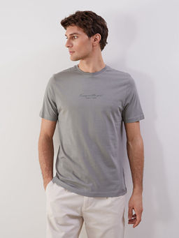 Bisiklet Yaka Bask?l? Penye Erkek Ti??rt