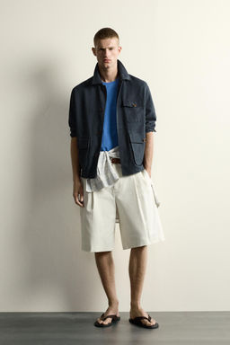 SOBRECAMISA RELAXED FIT BOLSILLOS / Gris / Azul